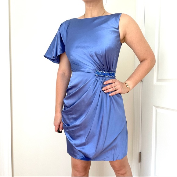 Original Designer Showroom Sample Asymmetrical Open Back Silk Cocktail Dress